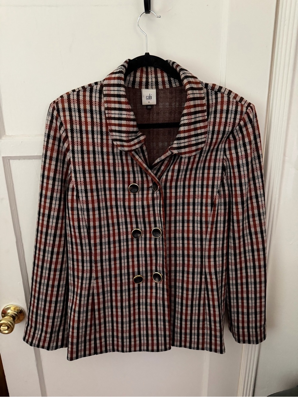 cabi Vintage Red Plaid Double-Breasted Jacket - Plus Size